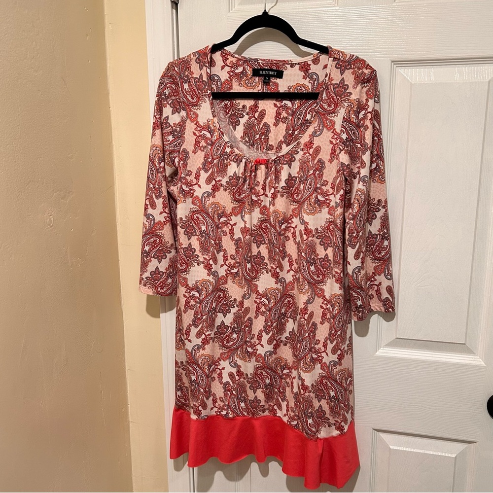 Ellen Tracy Women’s Sleepshirt Nightshirt Pink Paisley 3/4 Sleeve Size Small